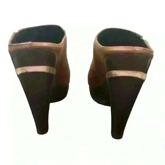 Diane von Furstenberg Brown Leather Clogs black wood Heel Size 7.5 - Picture 5 of 9